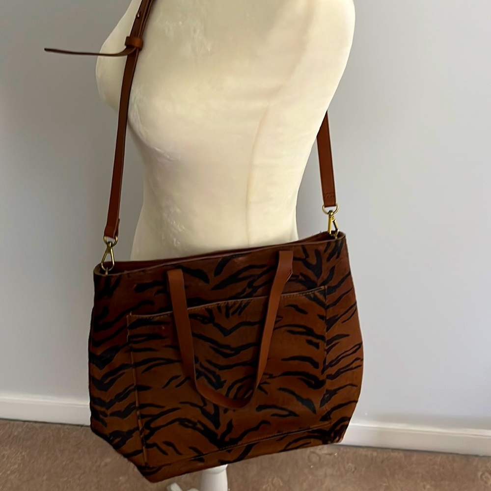 Madewell Brown Tiger-Print Leather Crossbody Tote
